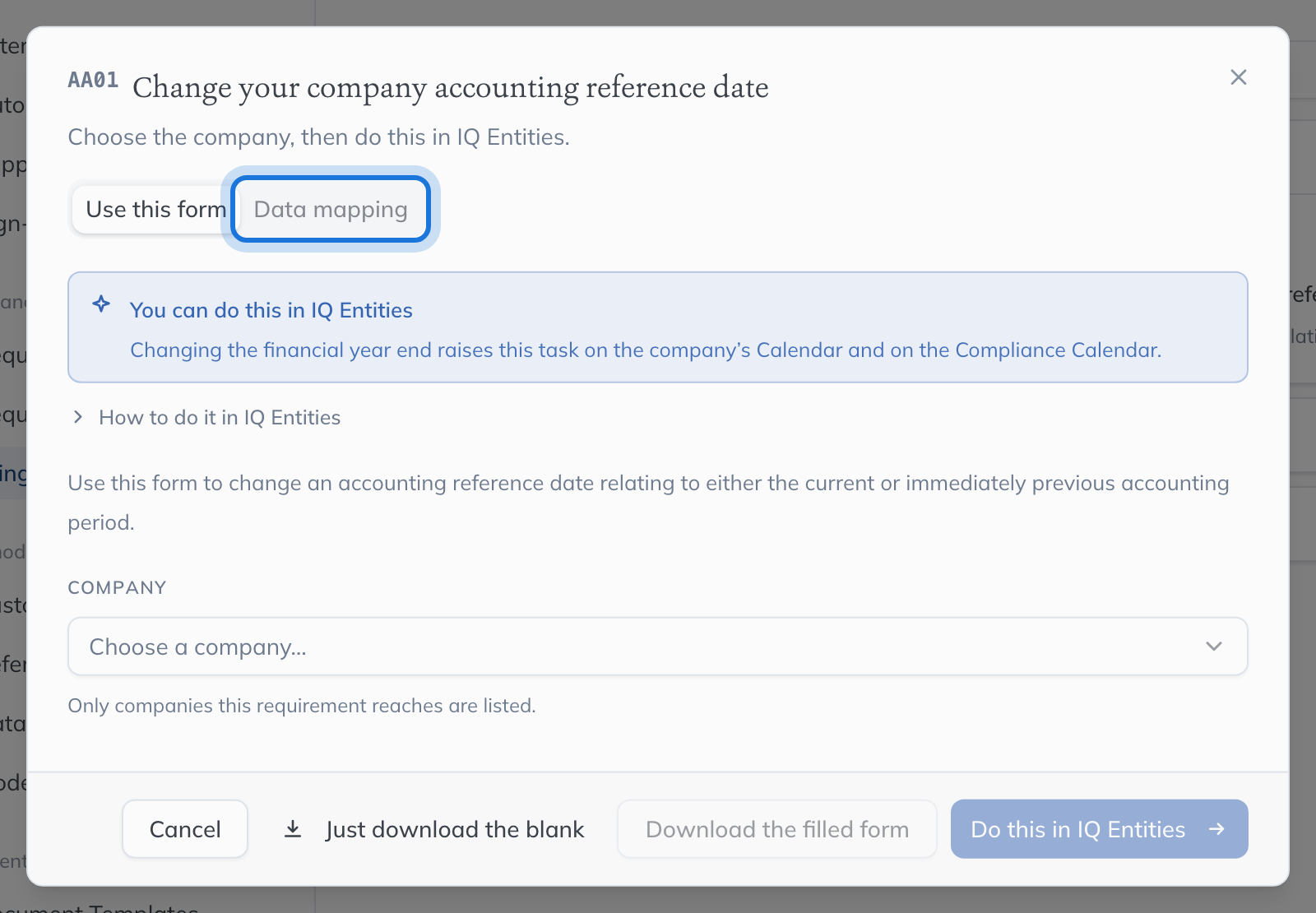 The form opened on Use this form, with the Data mapping tab highlighted.
