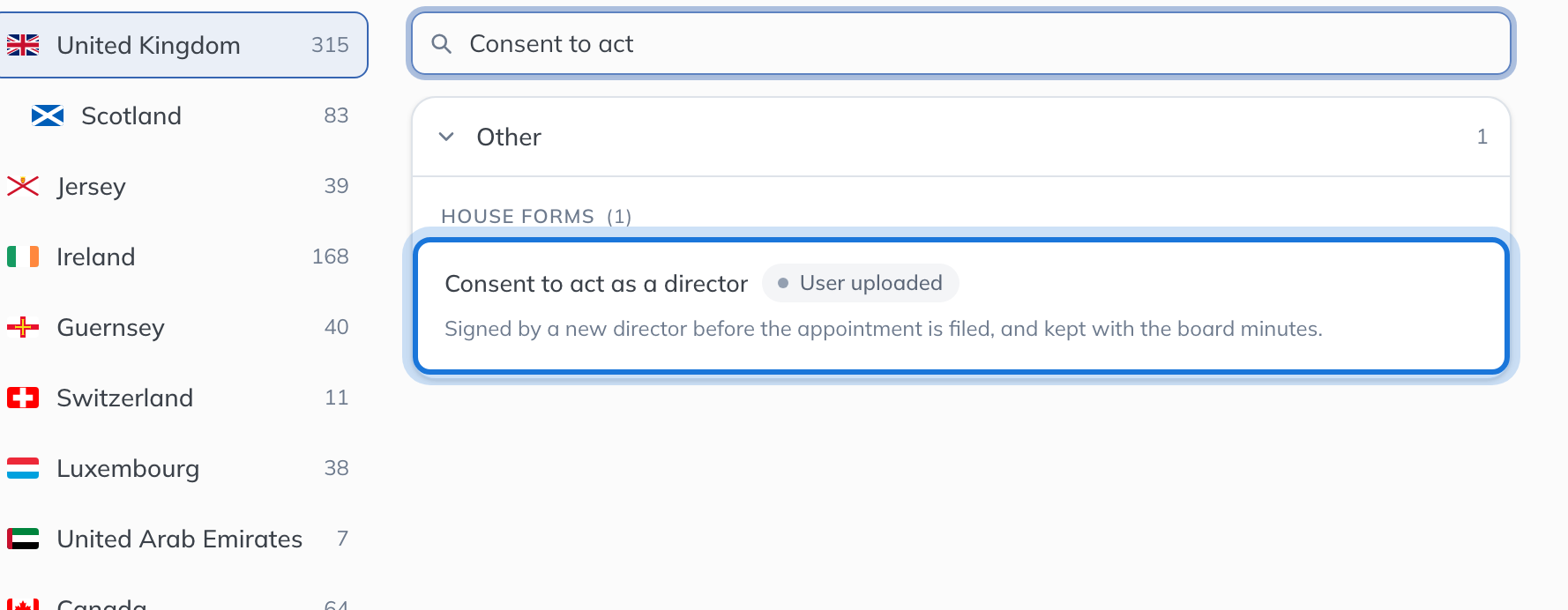The new form listed under House forms, marked User uploaded.