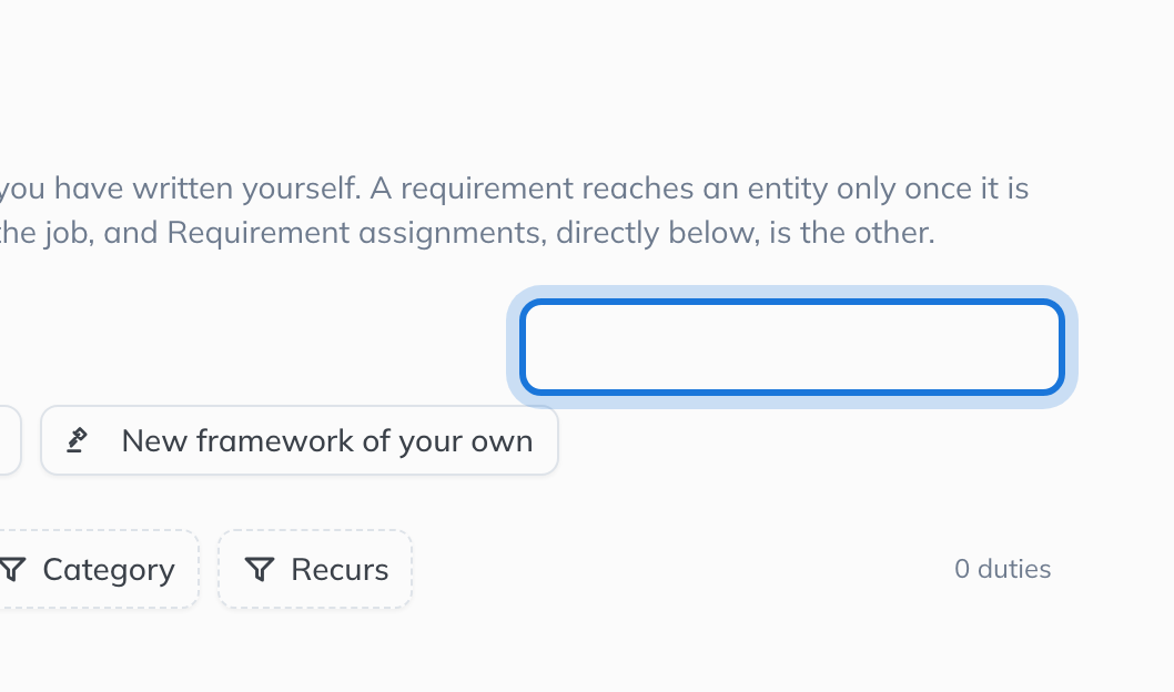 The Requirements page, with New framework of your own highlighted.