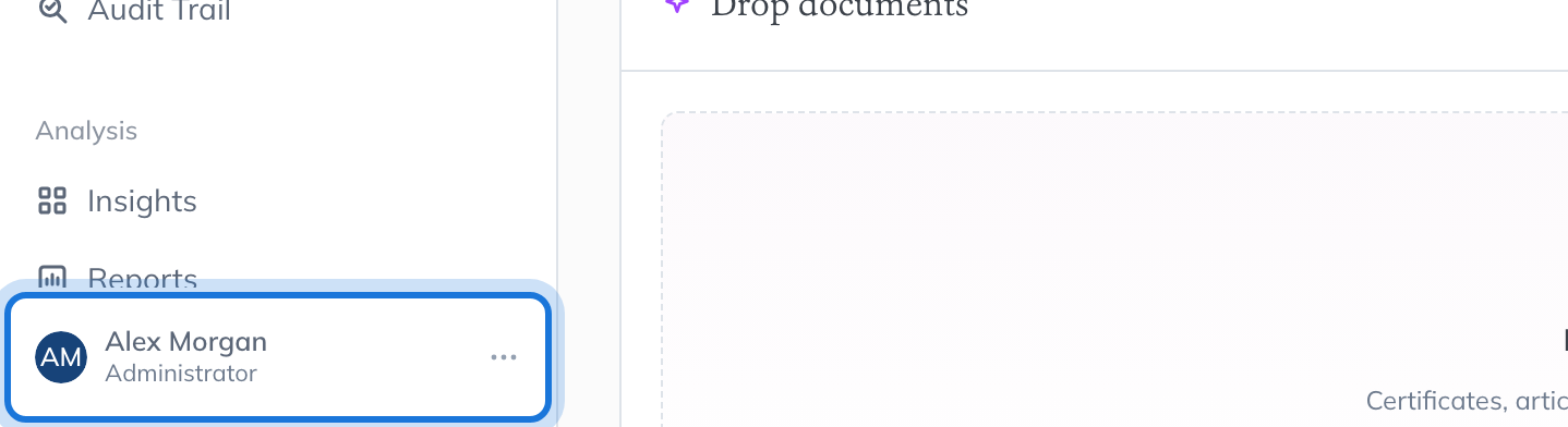 Your name at the foot of the main sidebar, highlighted.