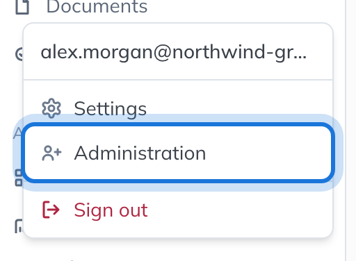 The menu under your name, with Administration highlighted.