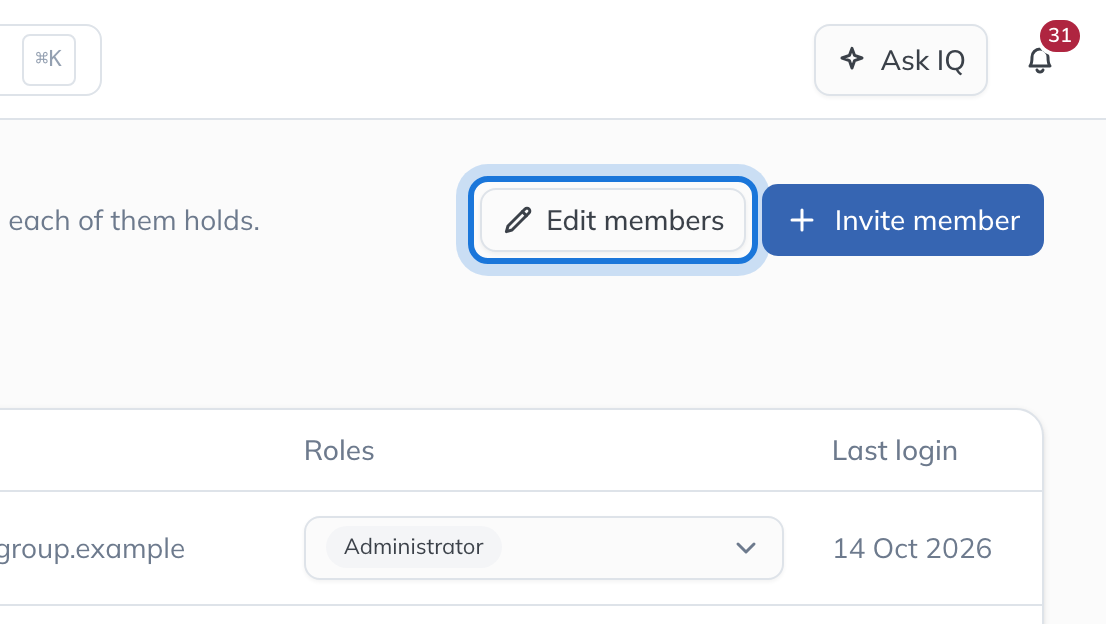 The Members page, with Edit members highlighted beside Invite member.