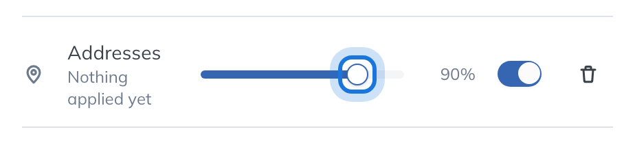 Addresses now automated, with its confidence threshold slider at 90%, its switch on and the remove button beside it.