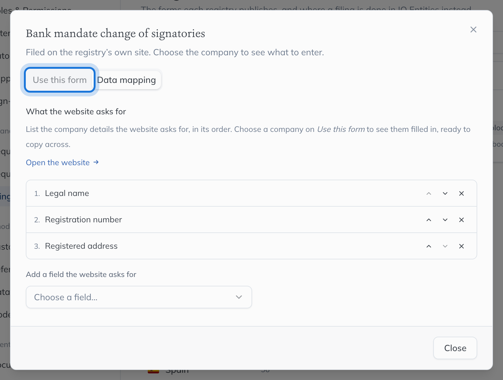 The web form, with the Use this form tab highlighted.