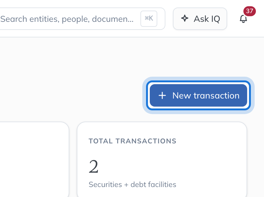 The Transactions page for Northwind Holdings Limited, with New transaction highlighted.