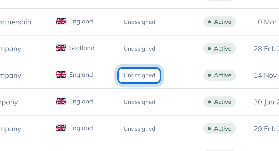 The Company group cell for Northwind Holdings Limited, reading Unassigned.
