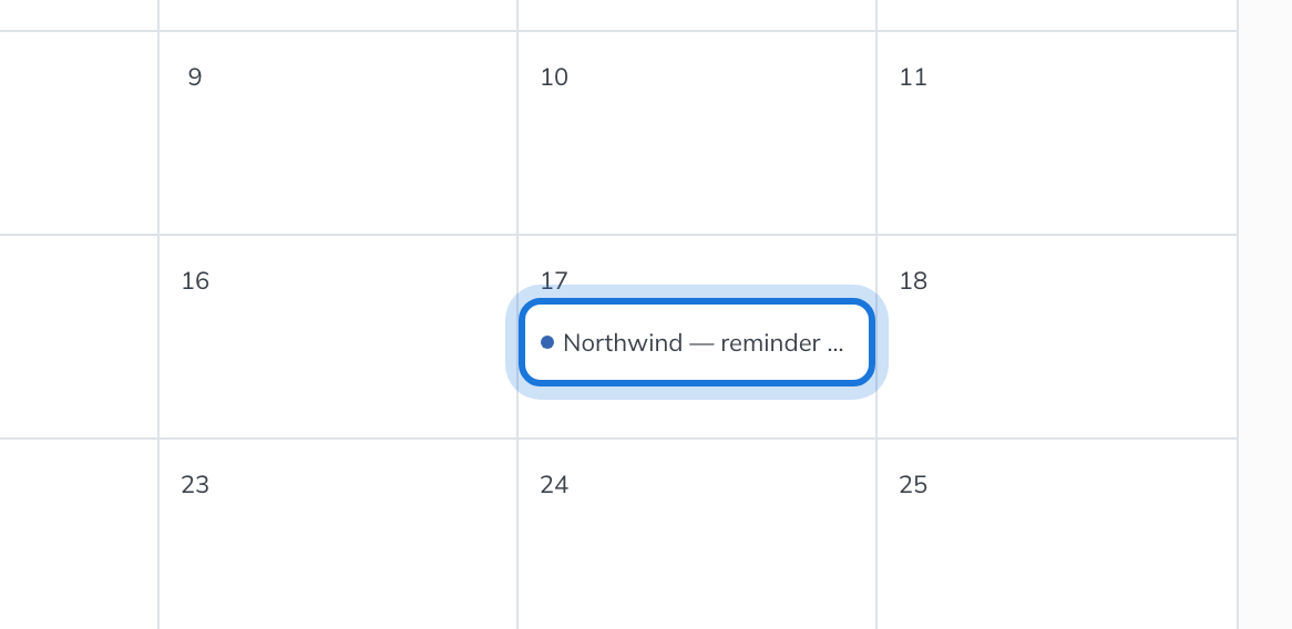 The month view of the Compliance Calendar, with a task on its due date highlighted.