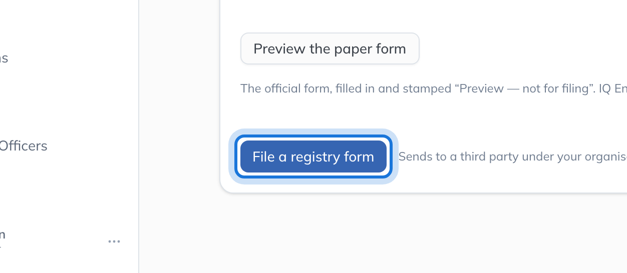 The File a registry form button at the foot of the Do the work card.