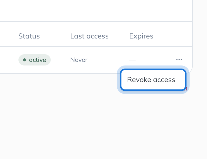 The member actions menu, with Revoke access highlighted.