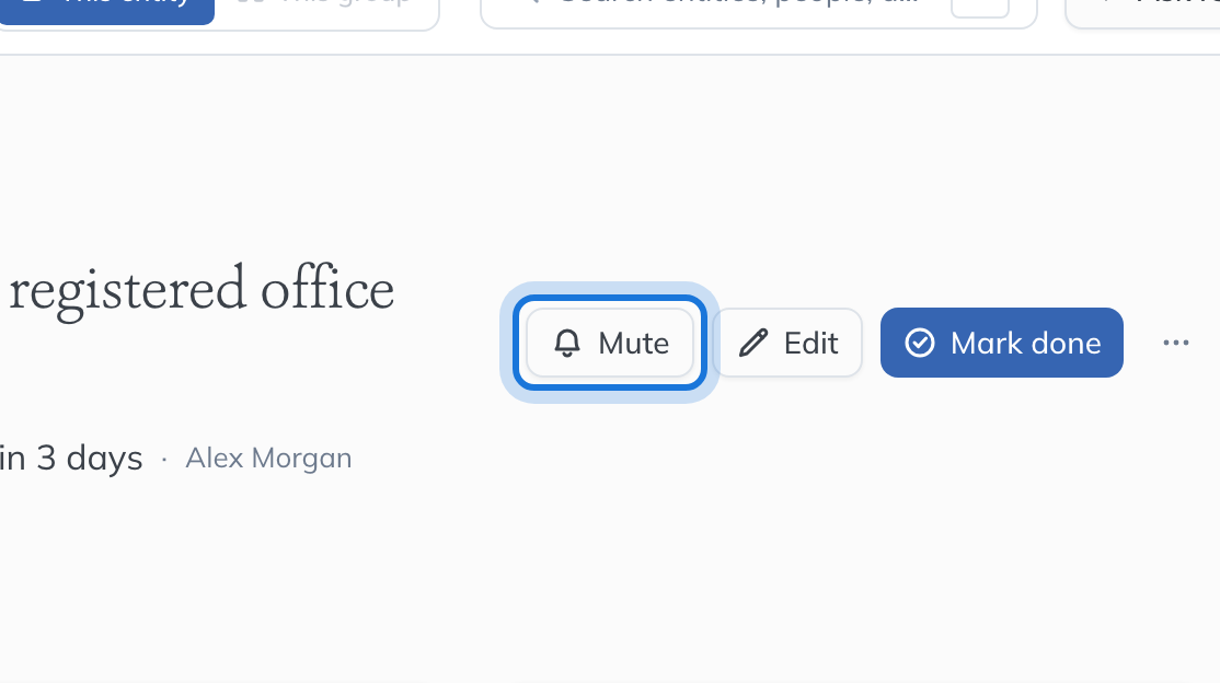 The Mute button in a task’s header, highlighted.