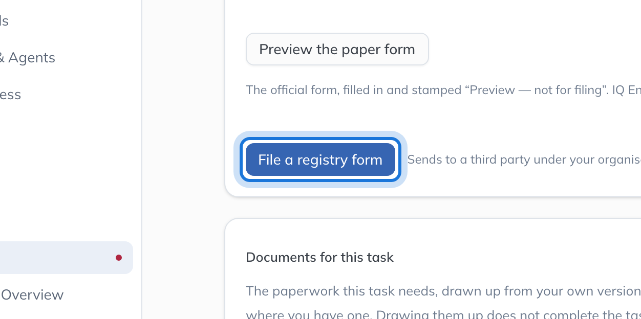 The File a registry form button on the AP01 task.