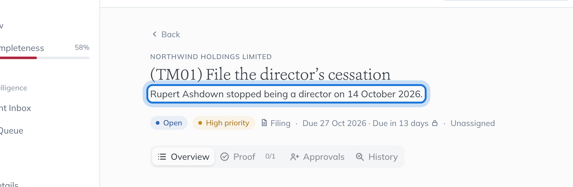 The TM01 task for Northwind Holdings Limited, saying which director stopped being a director and when.