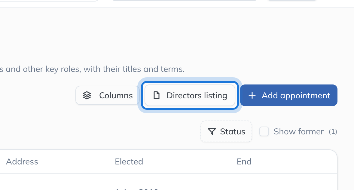 The Directors & Officers page header, with Directors listing highlighted.