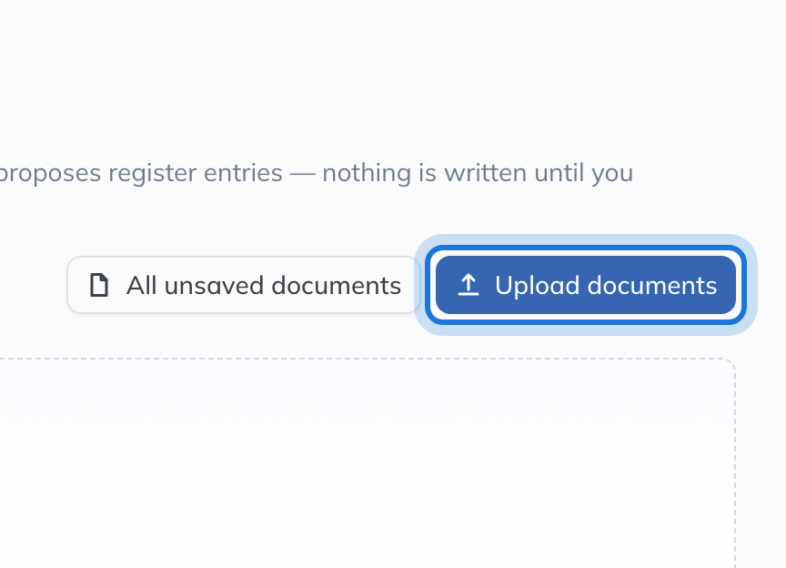 The Document Inbox, with Upload documents highlighted above the drop area.