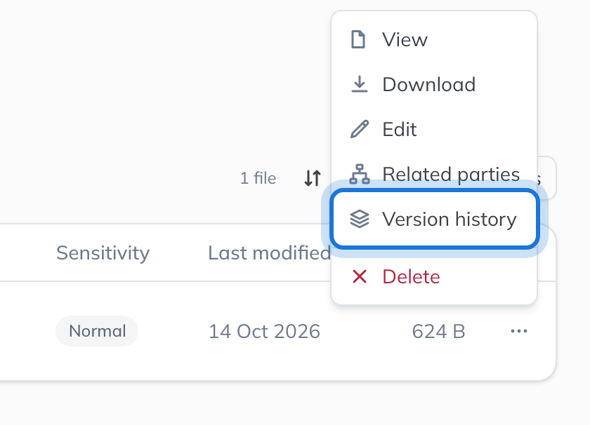 The document’s actions menu, with Version history highlighted.