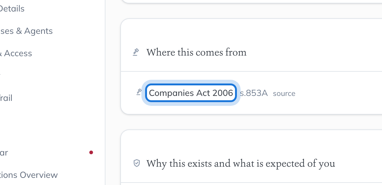 Where this comes from, naming the law the duty rests on, with its link highlighted.