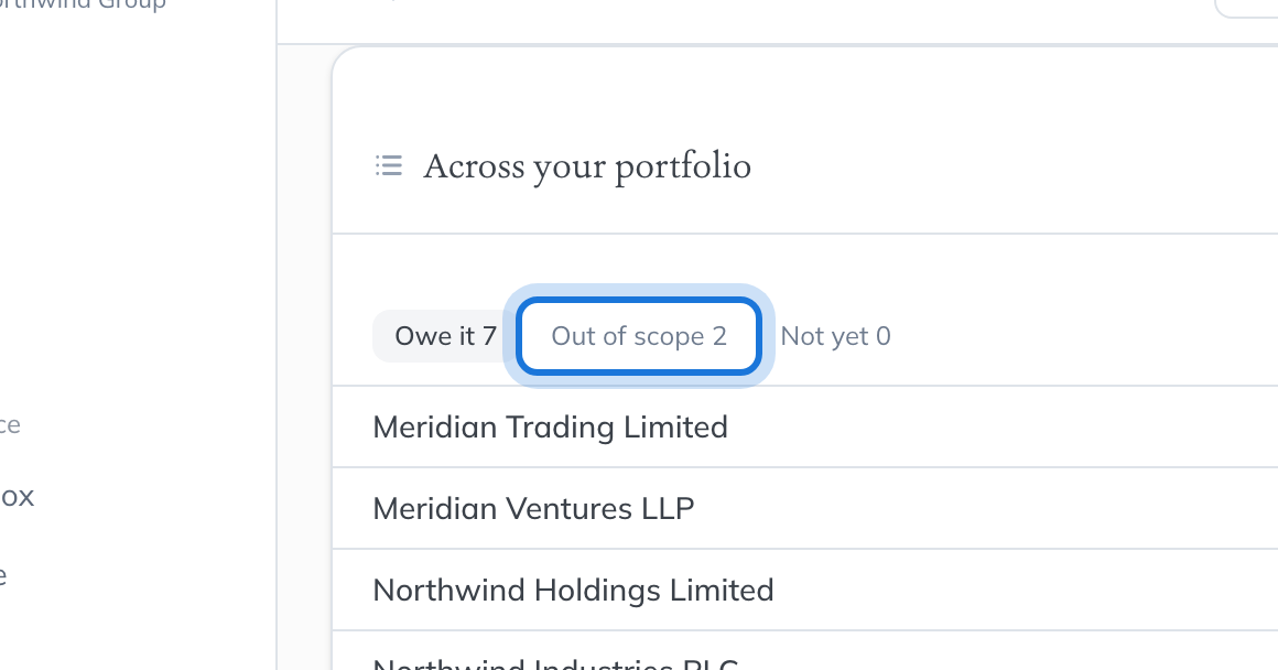 The Out of scope button in the same panel, highlighted.