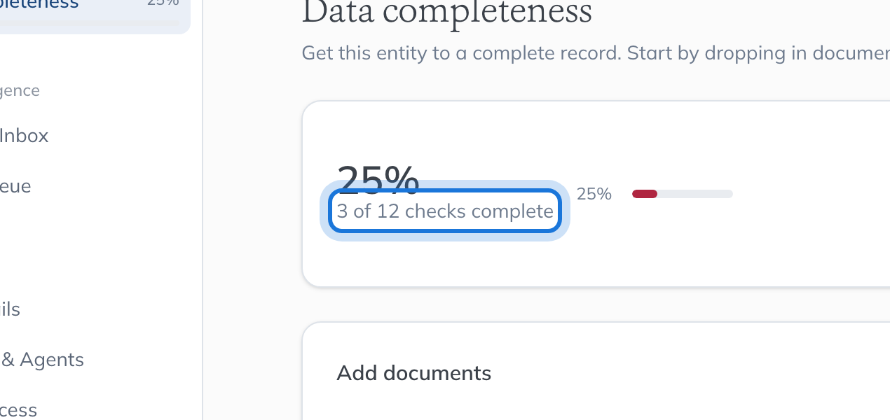 The Data completeness page for Northwind Caledonia Limited, showing its score and how many checks are complete.