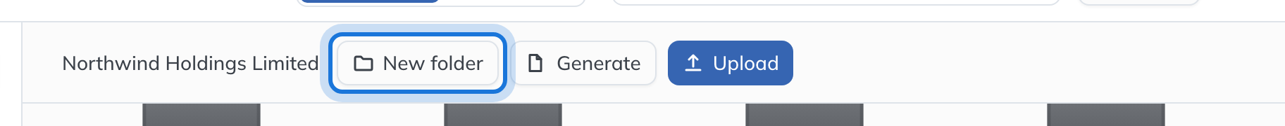 The New folder button at the top of the Documents page.
