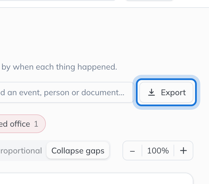 The search box and the Export button at the top of the History page.