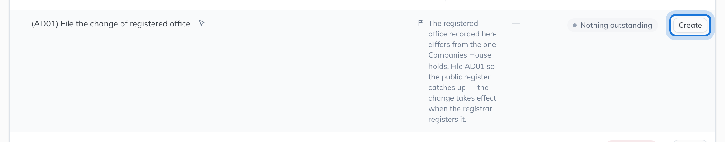 The Create button beside an event-driven duty, highlighted.