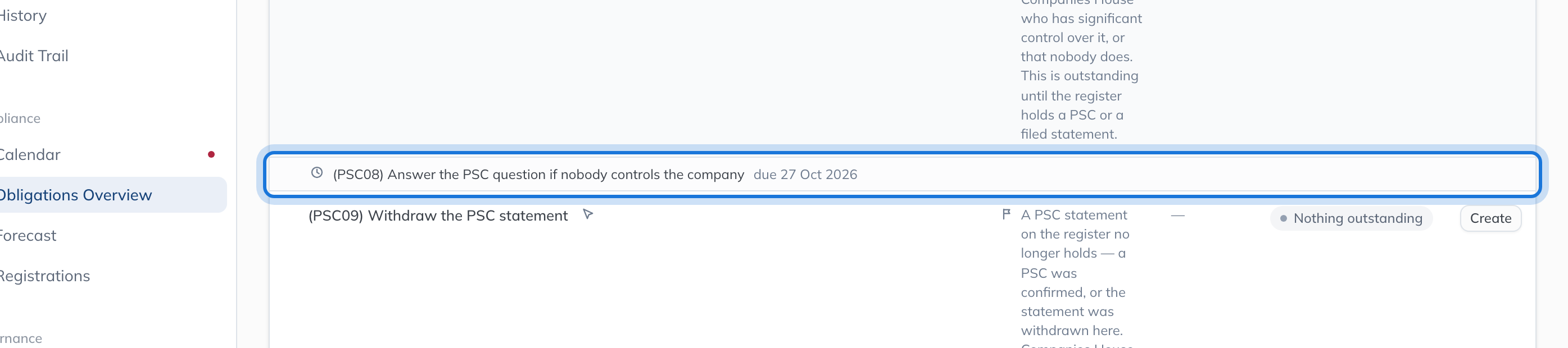 The duty expanded, with its open task listed under it.