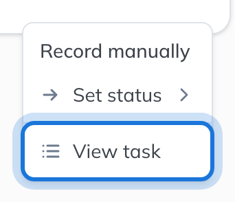 The row menu open, with View task highlighted.