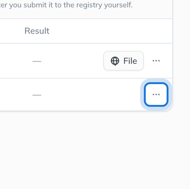 The row menu on a filing, with Record manually, Set status and View task.