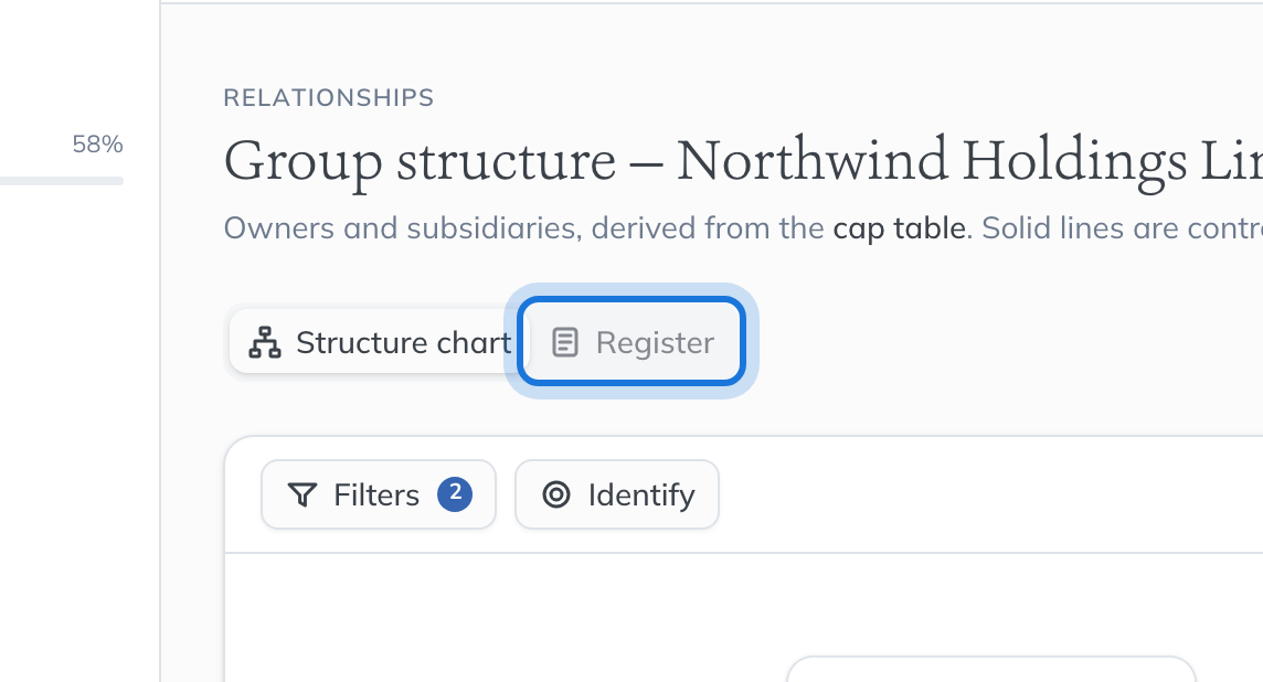 The Register tab beside Structure chart, highlighted.