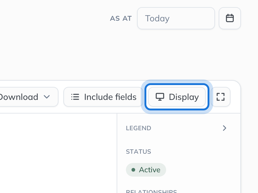 The structure chart toolbar, with Display highlighted.