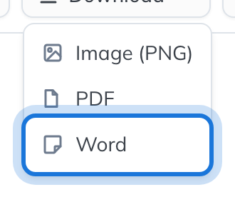 The Download menu offering Image (PNG), PDF and Word, with Word highlighted.