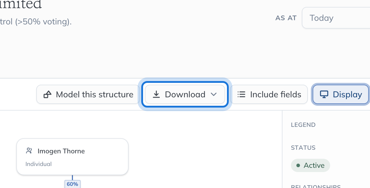 The structure chart toolbar, with Download highlighted.