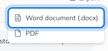 The Export menu: Word document (.docx) and PDF.