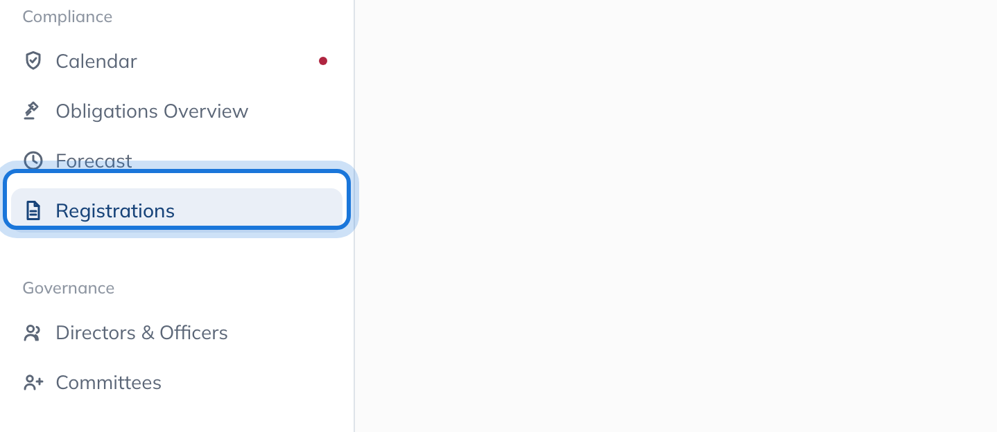 The Registrations page for Northwind Caledonia Limited, opened from Registrations in the Compliance group of the sidebar.