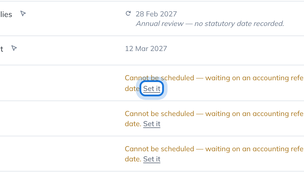 The Set it link beside the reason, highlighted.