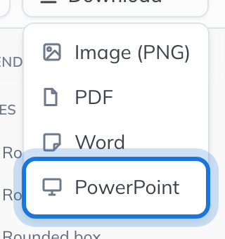 The Download menu: Image (PNG), PDF, Word and PowerPoint.