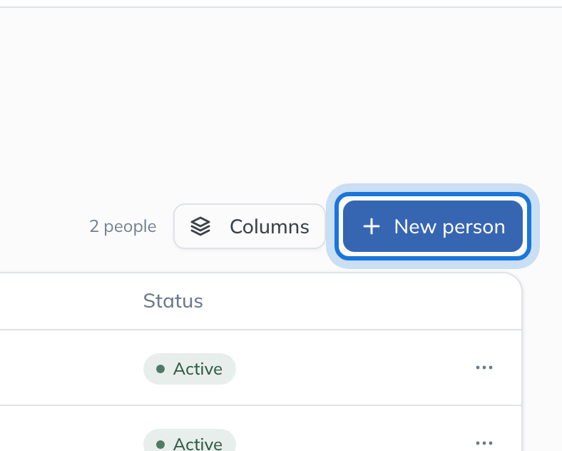 The People register, with the New person button highlighted.