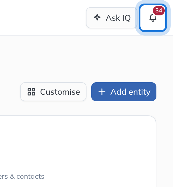 The bell in the top bar, with a badge counting the unread notifications.