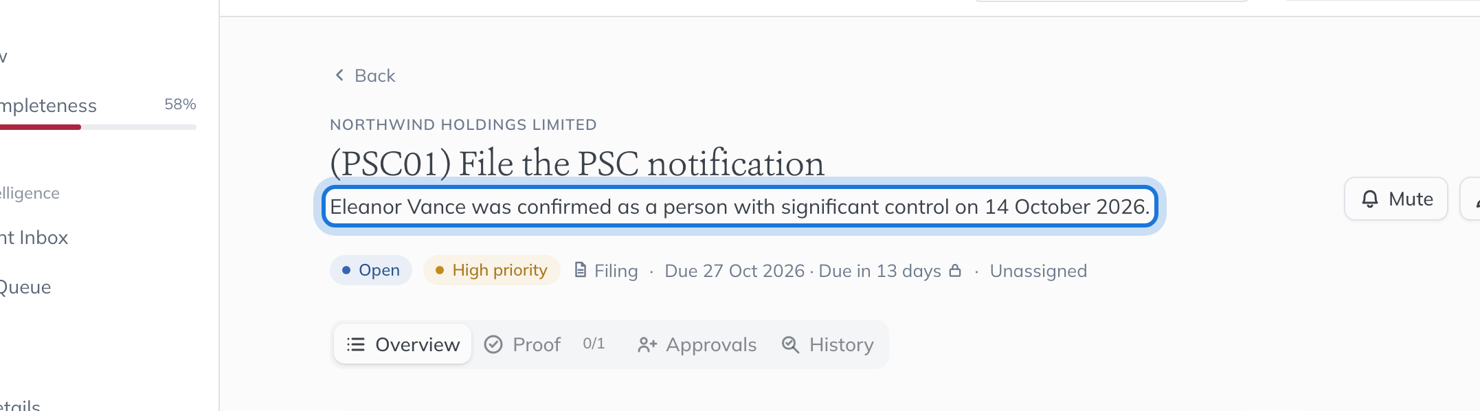 The PSC01 task for Northwind Holdings Limited, saying who was confirmed as a person with significant control and when.