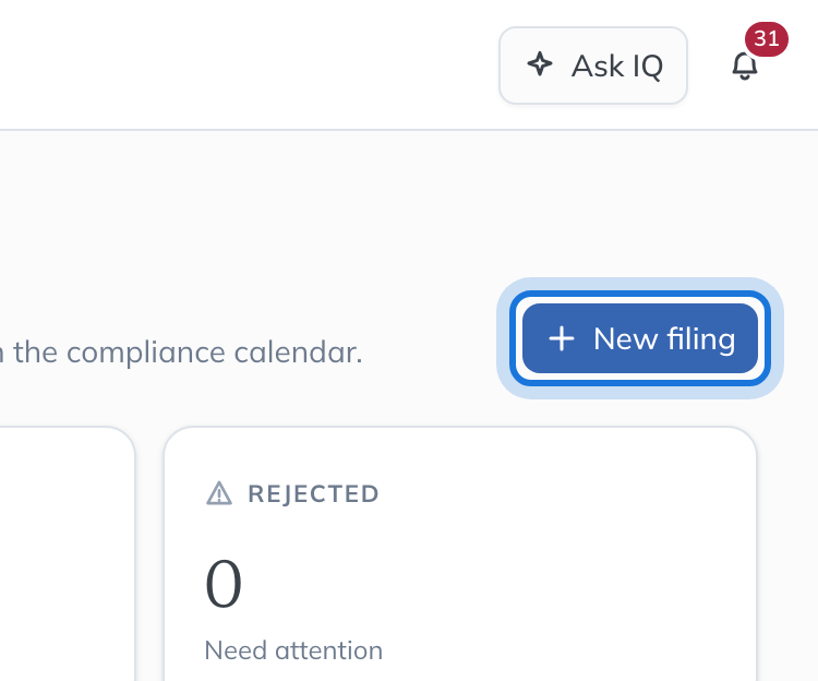 The New filing button at the top of the Filings page.