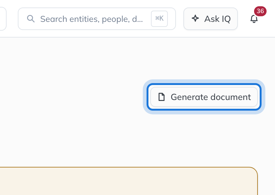 The Register of Members page, with Generate document highlighted.