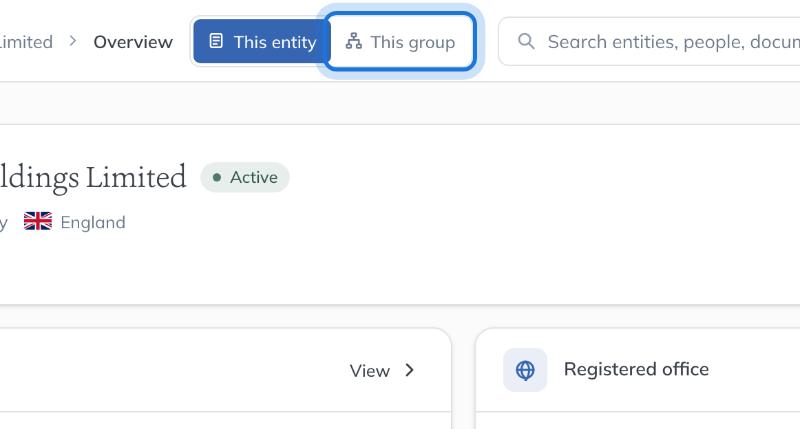 The This entity and This group switch in the top bar, with This group highlighted.