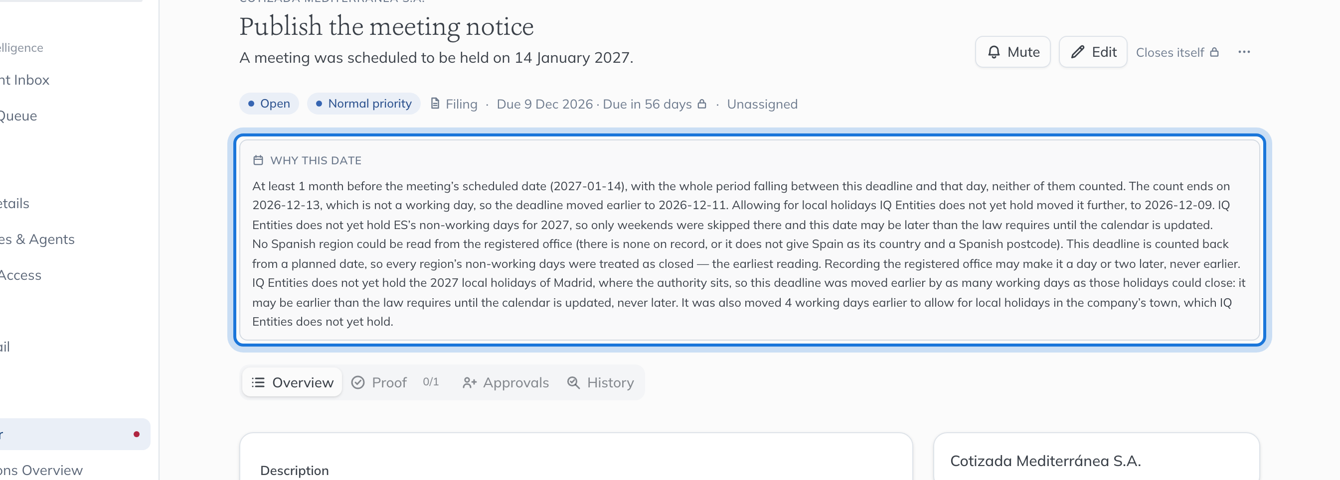 The notice task, saying its deadline is at least one month before the meeting’s scheduled date.