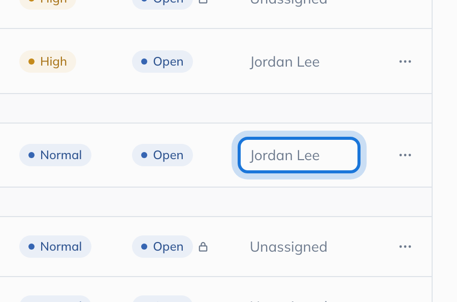 The Assignee cell on one task in the list, highlighted.