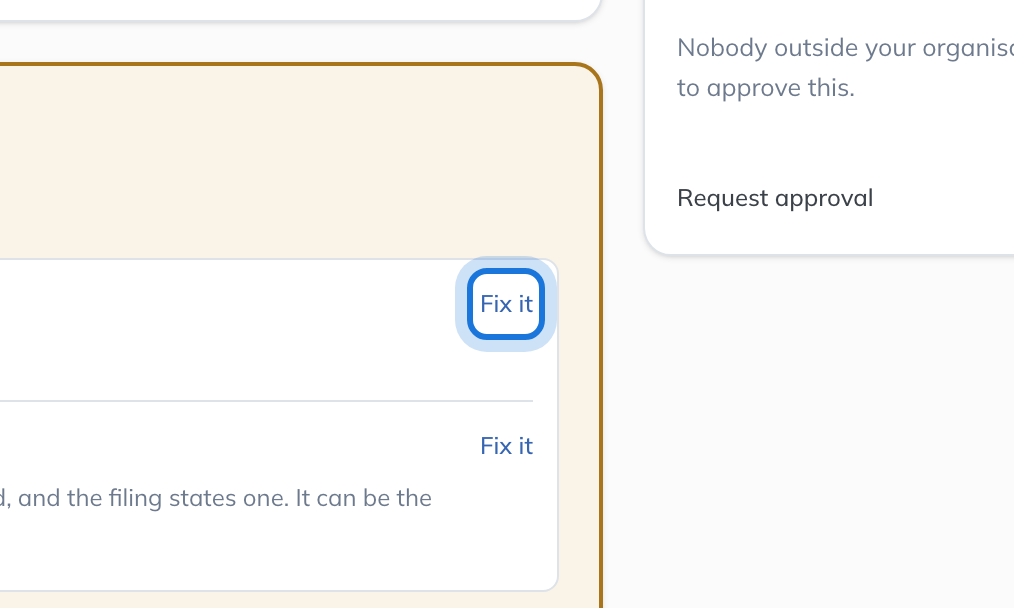One missing item in the Needed to file card, with Fix it highlighted.