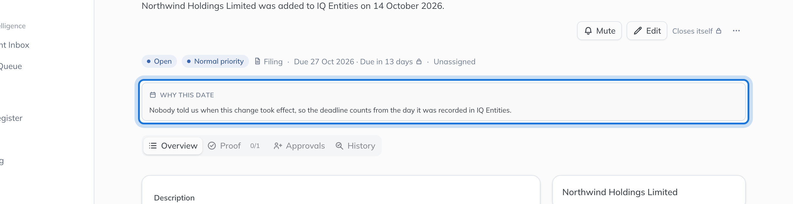 The Why this date box, explaining what the due date was counted from.