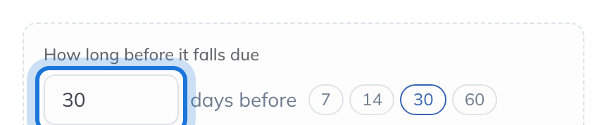 The deadline settings: 30 days before each task whose name contains Confirmation statement.