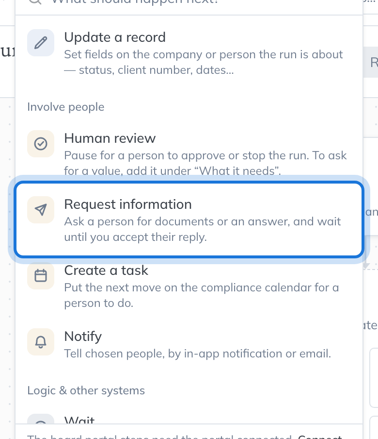The list of steps, with Request information highlighted.